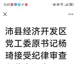 沛县经济开发区党工委原书记杨琦接受纪律审查和监察调查